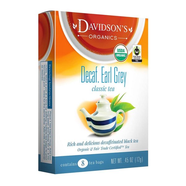 Davidson's Organics, Decaffeinated Earl Grey, 8-count Tea Bags, Pack of 12