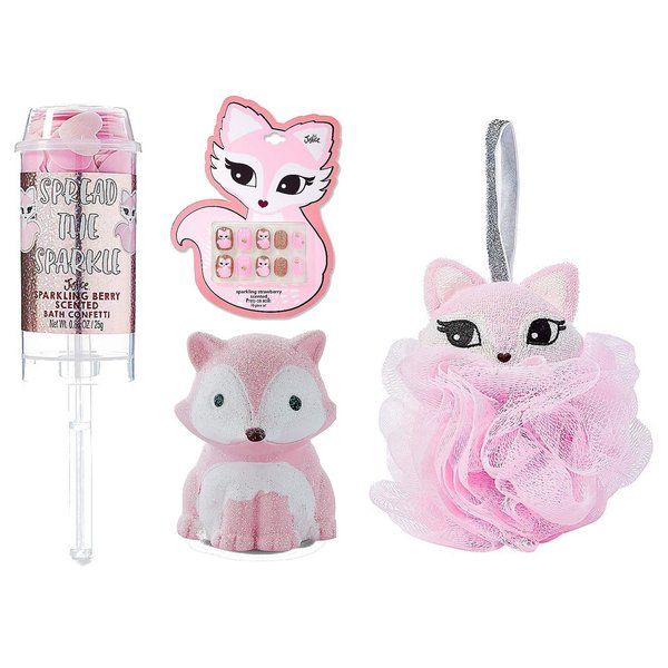 Justice For Girls Fox 4pc Cosmetic Gift Set Lip Gloss Nails Loofah Bath Confetti