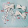 Furling Pompoms Hair Bows for Women - Big Bow Hair Clips for Girls, 3Pack White Lace Hair Bow, Long Tail Hair Ribbons Metal Barrette Clips Hair Accessories Birthday Gifts