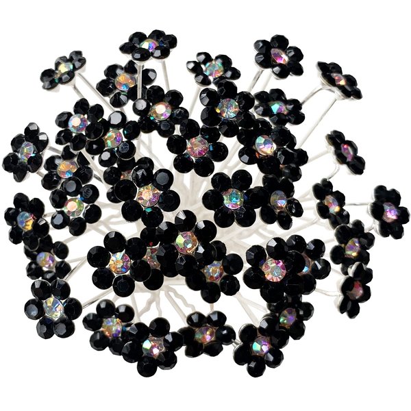 BETITETO Rhinestone Flower Hair Pins, 40 Pcs U-Shaped Crystal Party Wedding Bridal Hair Accessories for Women Girls (Black)