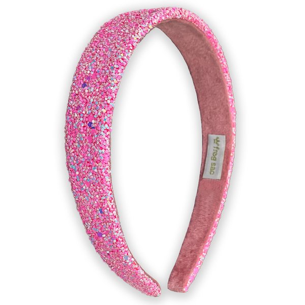 FROG SAC Glitter Headbands for Girls, Pink Hair Bands for Little Girl Hair Accessories, Sparkly Wide Headband for Kids, Cute Alice Head Band for Children, Thick Sparkle Bling Child Hairband