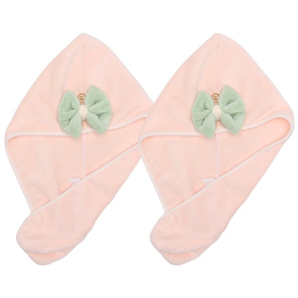 VOCOSTE 2pcs Hair Drying Towels, Hair Towel Wrap for Women, Absorbent Hair Turban Towel, Bow Hair Drying Cap for Curly Straight Short Hair, Pink