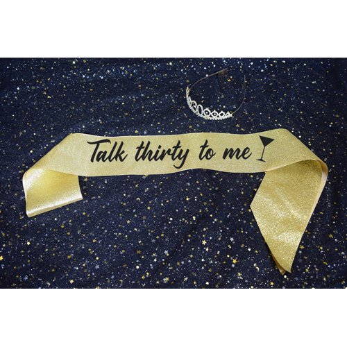 30th Gold Birthday Tiara and Sash Happy 30th Birthday Party Supplies 30th Birthday Glitter Satin Sash and Crystal Tiara Princess Birthday Crown for Girls 30th Birthday Party Decorations