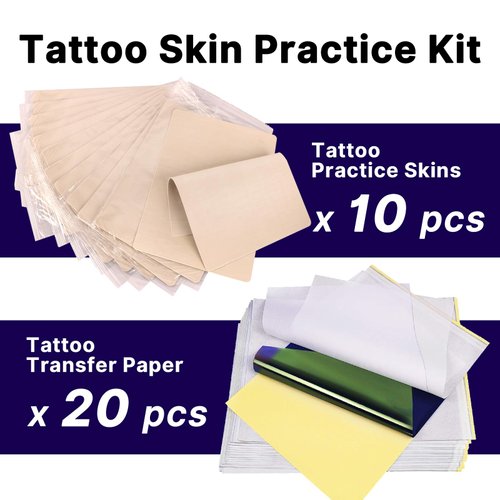 Tattoo Practice Skins with Transfer Paper - Usiriy 30pcs Tattoo Skins Practice Kit Include 10pcs Blank Tattoo Fake Skin and 20pcs Tattoo Stencil Paper Tattoo Starter Practice Kit Tattoo Supplies