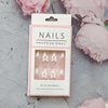 24Pcs French Tip Press on Nails Almond Short Fake Nails Pink Acrylic Nails Full Cover with Pearl Bows Charms False Nails Designs Glossy Glue on Nails Cute Press ons for Women Artificial Nails Decor