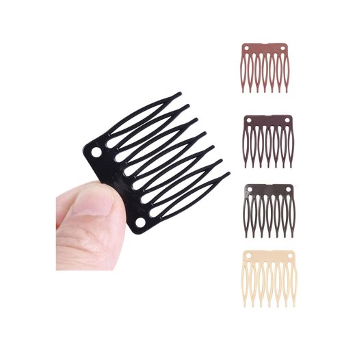50pcs/Lot Hair Combs Wig Plastic Combs and Clips for Wig Cap Wig Combs for Making Wigs 7-teeth Hair Clips (Black)