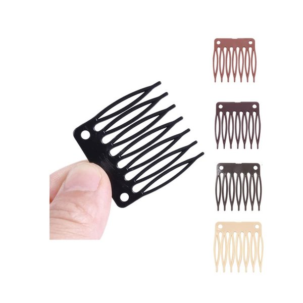 50pcs/Lot Hair Combs Wig Plastic Combs and Clips for Wig Cap Wig Combs for Making Wigs 7-teeth Hair Clips (Black)