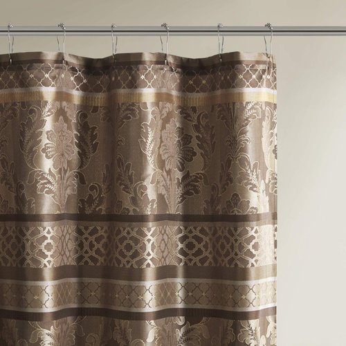 Madison Park Bellagio Taupe Shower Curtain, Transitional Shower Curtains for Bathroom, 72 X 72, Beige