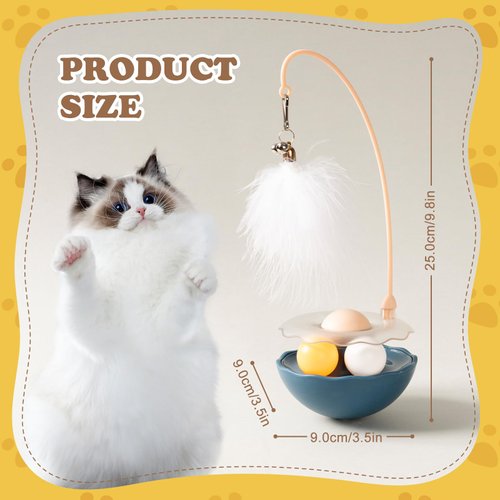 Rislobx 3-in-1 Tumbler Catnip Toy Interactive Cat Toys Cat Teaser with Feather and Bell, Track Balls Kitten Toys for Indoor Cats 9.8'' High (Blue)