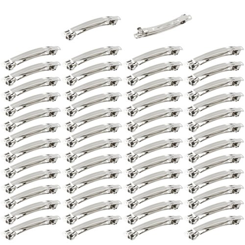 Cinaci 50 Pack 2 Inch / 2.4 Inch / 3 Inch/ 4 Inch Blank Silver Metal DIY Craft French Barrettes Snap Hair Clips Pins for Women Girls Hair Accessories (2 Inch)