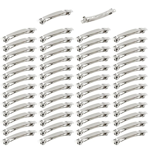 Cinaci 50 Pack 2 Inch / 2.4 Inch / 3 Inch/ 4 Inch Blank Silver Metal DIY Craft French Barrettes Snap Hair Clips Pins for Women Girls Hair Accessories (2 Inch)