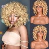 CurlCOO Blonde Curly Wigs for Black Women Short Curly Wig with Bangs Soft Big Loose Cute Afro Kinky Curly Hair 14 Inch Synthetic Wig for Black Women(Blonde)
