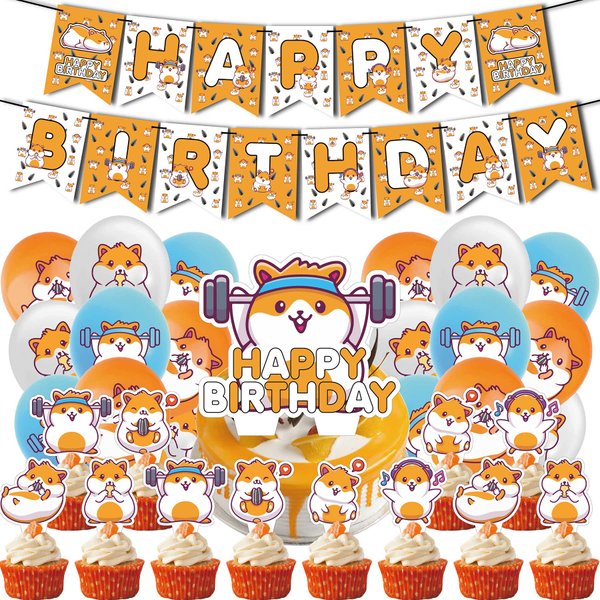 Hamster Birthday Party Supplies Hamster Party Decorations Include HAPPY BIRTHDAY Banner Balloons Cake Topper Cupcake Toppers Guinea Pig Birthday Party Decoration