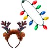 JOYIN 2PCS Christmas LED Necklace and Reindeer Headband, Light Up Christmas Necklace with 9 Bulbs, Christmas Headwear Christmas and Holiday Parties Xmas Costume Accessories Christmas Party Favors.