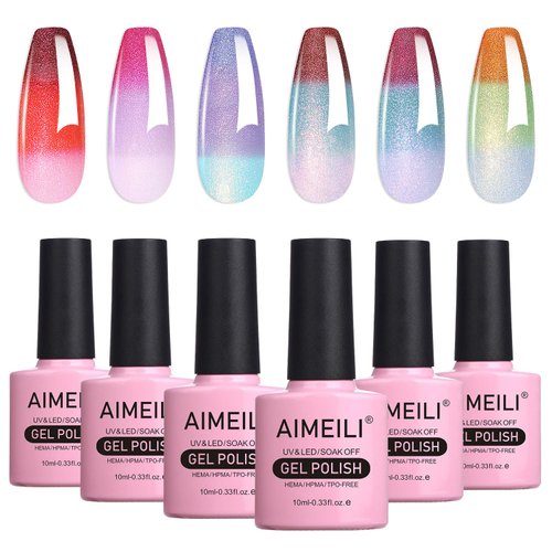 AIMEILI Chameleon Gel Nail Polish Hema Free Color Changing Nail Polish Gel U V Gel Polish Manicure Kit Set Of 6pcs X 10ml - Kit Set 66