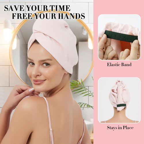 UTJZIB Ultra-Absorbent Microfiber Hair Towels-2Pack Hair Towel Wrap for Women, Turbie Twist Hair Wraps, and Versatile Microfiber Towels for Effortless Drying (Pink)
