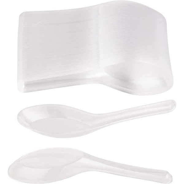 Juvale 200 Pack Disposable Chinese Soup Spoons, Clear Plastic Asian Utensils for Appetizers, Ramen, Pho (4.5 x 1.2 In)