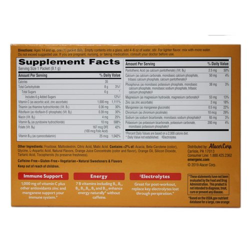 Emergen-C Vitamin C Flavored Fizzy Drink Mix Packets, Super Orange 30 ea