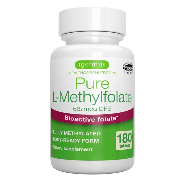 Igennus Pure Methylfolate 667 mcg DFE, Clean Label, Optimized Folate 400 mcg, MTHFR Supplement for Women & Men, 180 Small Tablets, Lab Verified, Vegan & Hypoallergenic