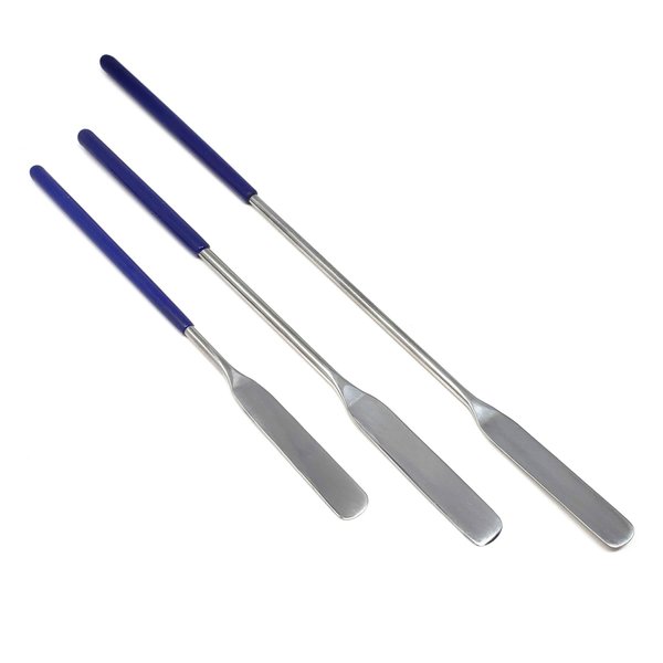 A2Z 3pc Lab Spatulas Stainless Steel Sampler Spatula with Comfort Grip Handle for Mixing Transfering Cream, Powder, Medicine, Cap Filler, Cosmetic Spatulas - Lab Use Supplies - 6", 7" & 9" Length