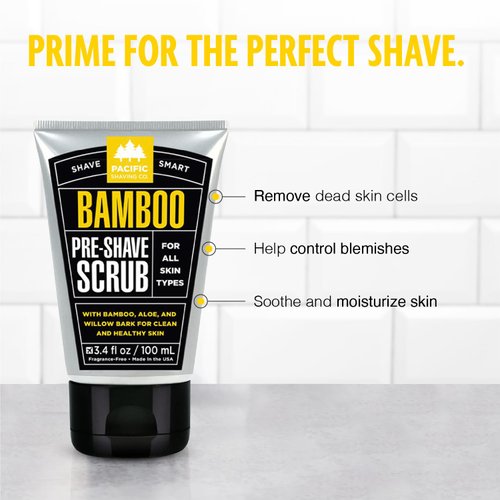 Pacific Shaving Company Bamboo Pre-Shave Scrub - Exfoliating Face Scrub & Cleanser - Daily Face Wash for Men with Aloe Vera & Willow Bark Extract - Soothes, Moisturizes & Controls Blemishes (3 Oz)