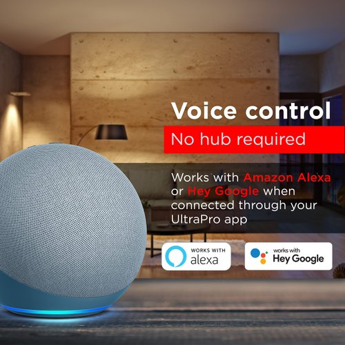 UltraPro Wi-Fi LED Smart Light Bulb, A19, 60W Equivalent, RGB, Color Changing, White Select Tunable 2700K - 6500K, Dimmable, 2.4GHz Router Required, Circadian Rhythm, Easy-to-Use App, 4 Pack, 51454