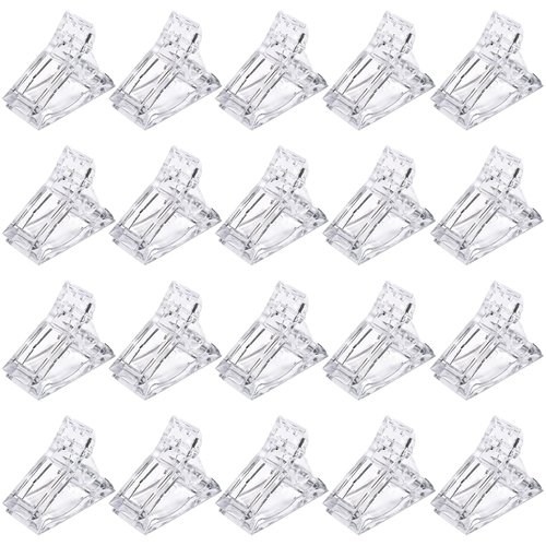 20 PCS Quick Building Nail Tips Clip Set - Ergonomic Extension Nail Plastic Finger Clamps for UV LED Builder Gel, DIY Manicure Nail Art Tool, Light and Durable (Transparent)