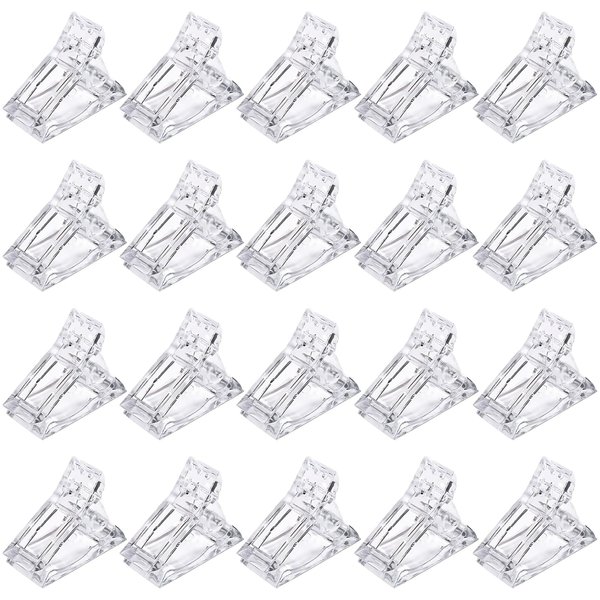 20 PCS Quick Building Nail Tips Clip Set - Ergonomic Extension Nail Plastic Finger Clamps for UV LED Builder Gel, DIY Manicure Nail Art Tool, Light and Durable (Transparent)