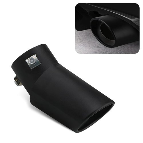 Fluher 1 PC Car Exhaust Pipe Muffler, 5.51" x 2.59" Curved Stainless Steel Screw Connection Polished Tailpipe, Noise Protection Retrofit Replacement Parts, Suitable for Most Car Models (Black)