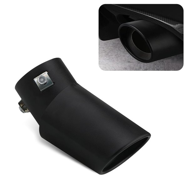 Fluher 1 PC Car Exhaust Pipe Muffler, 5.51" x 2.59" Curved Stainless Steel Screw Connection Polished Tailpipe, Noise Protection Retrofit Replacement Parts, Suitable for Most Car Models (Black)