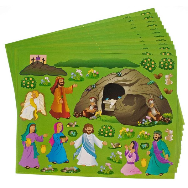 Craft County DIY Easter He Lives Sticker Scenes - 12 Paper Backgrounds and 12 Sticker Sheets - Spring Classroom Activity