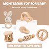 Wooden Baby Toys, 6PCS Wooden Rattle for Baby, Montessori Toys for Babies 0-6 -12 Months, Wood Rattles Set for Infant Grasping, Wooden Rattles Push Car Crochet Bunny Rattle Toy for Newborn Infant