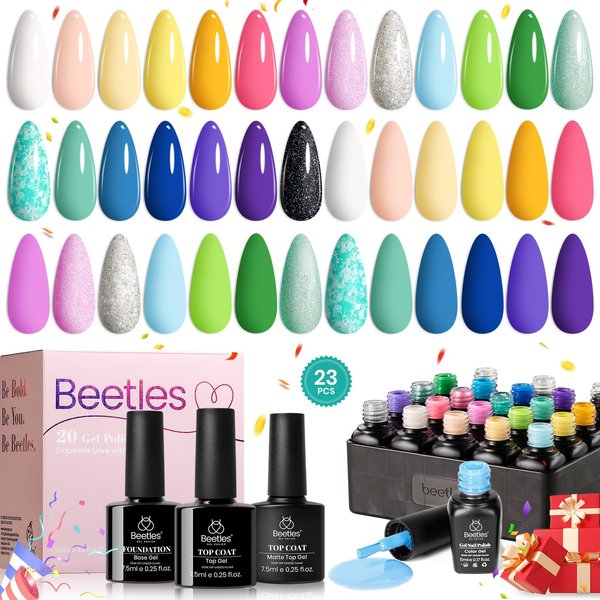 Beetles Gel Nail Polish Set-20 Colors Top Coat Gel Nail Polish Pastel Neon Pink Yellow Green Blue White Glitter Gel Nail Polish Pool Party Series Soak off Uv Summer Manicure Gift for Women Girls