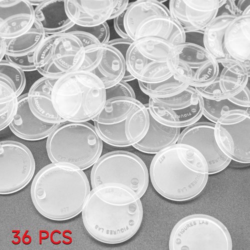 SIXPOINTS 36 Pieces Clear Round Figure Display Stand Base Compatible with 3.75” Vintage Star Wars Movie Action Figures toy, 25mm Wide Disc,3.6mm Peg Doll Model Support Stand…