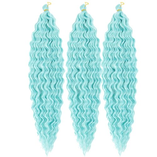 24inch Ocean Wave Braiding Hair Extensions 3packs Long Deep Curly Wave Braid Hair Synthetic Twist Ripple Crochet Deep Wave Braids Hair for Women 100g/pack(24",Green)