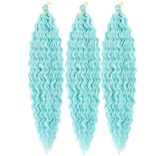 24inch Ocean Wave Braiding Hair Extensions 3packs Long Deep Curly Wave Braid Hair Synthetic Twist Ripple Crochet Deep Wave Braids Hair for Women 100g/pack(24",Green)
