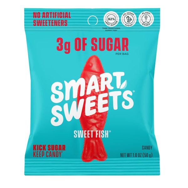 SmartSweets Sweet Fish, 1.8oz (Pack of 12), Candy with Low Sugar (3g), Low Calorie (100), No Artificial Sweeteners, Vegan, Plant-Based, Gluten-Free, Healthy Snack for Kids & Adults