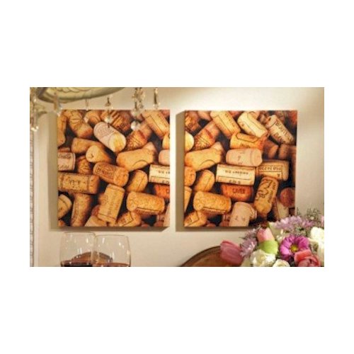 Canvas Wine Cellar Corks WALL ART Decor set of 2