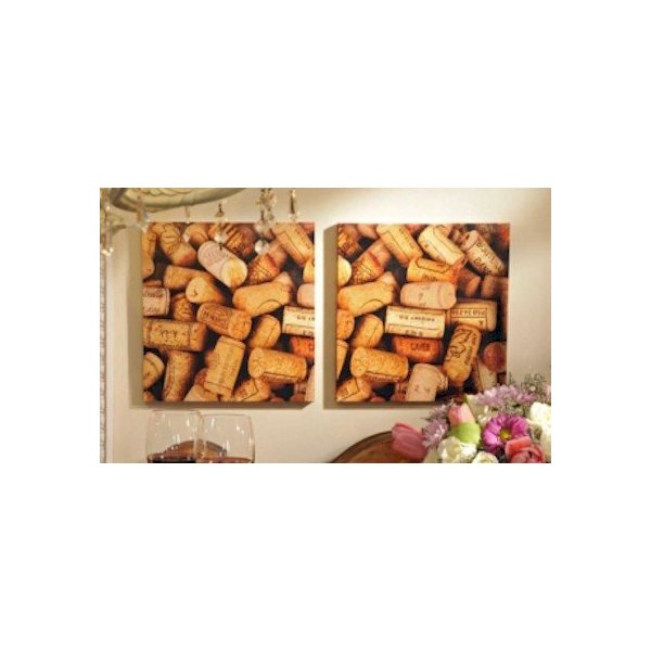 Canvas Wine Cellar Corks WALL ART Decor set of 2