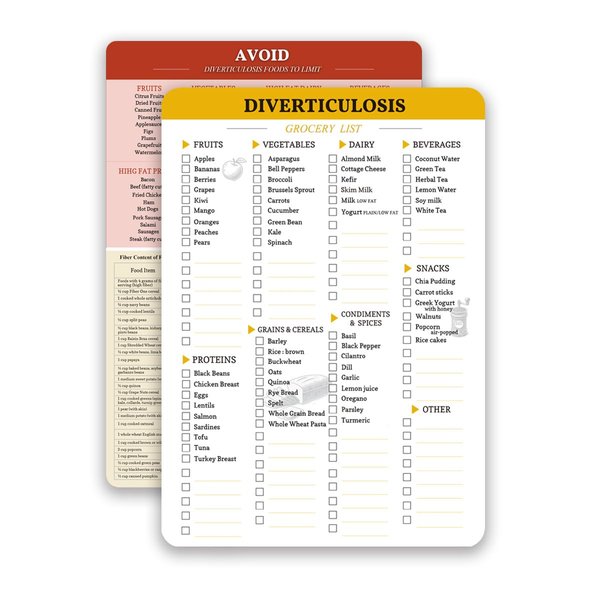 lovielf Reusable Diverticulosis Food Grocery & Shopping List Guide, Diverticulosis Diet Food Chart Meal Plan, High Fiber Foods，Digestive & Gut Health friendly, Double Sided Erasable material