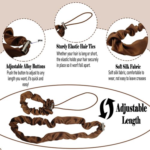 3PCS Hair Scrunchies Silk Adjustable High Elasticity Hair Ties Durable Soft Elastic Hair Rubber Bands Black Hair Ties Ponytail Holders for Women Girls Brown