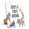 Animals Birthday Party Signs, Adopt A Party Animal, 8×11 Wooden Play Sign with Stand, Safari Birthday Decorations, Safari Birthday Party Favors, Animal Birthday Party Decorations - LP077