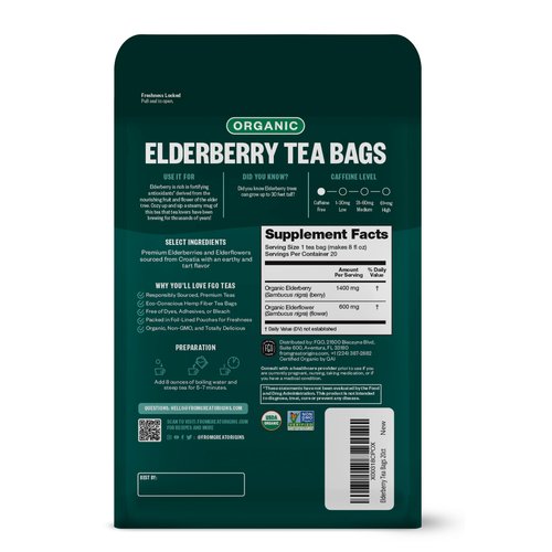 FGO Organic Elderberry Tea, Eco-Conscious Tea Bags, 20 Count, Packaging May Vary (Pack of 1)