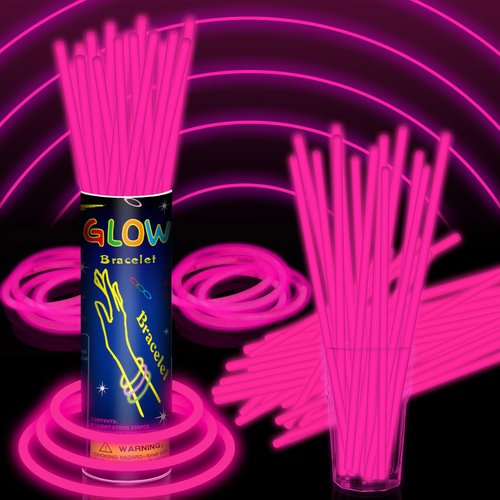 Taikula 100 Pack 8” Pink Glow Sticks Bracelet Bulk Glow Sticks with 100 Connectors Neon Glow In The Dark Party Supplies for Christmas Holiday Decoration Party Carnival (Pink)