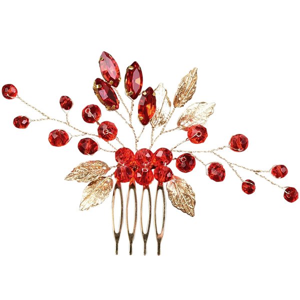Sparkly Wedding Hair Combs, Crystal Flower Hair Clips Bride Bridesmaid Hair Sides Comb Rhinestone Barrettes, Crystal Hair Pins Hair Accessories for Women Girls (Red)