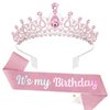 BAHABY Birthday Crown for Women, It's My Birthday Sash & Rhinestone Tiara Set Princess Birthday Sash and Tiara for Women Birthday Decorations for Women Girls- Pink
