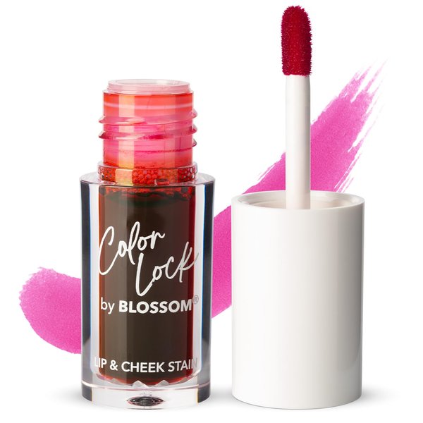 Blossom Color Lock Hydrating Longlasting Lip Stain and Tint for Lips & Cheek, Buildable, Non Drying, Smudgeproof + Transfer Proof, Made in USA with Doe Foot Applicator, 0.14 fl oz/4ml, Poppin' Pink