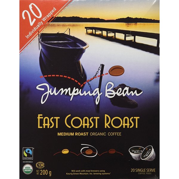 Jumping Bean Organic Coffee Single Serve Coffee Pods, East Coast Roast, 20 Count