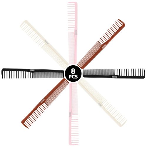 Feewala Combs Set, Classic Hair Comb, Fine and Wide Teeth, For Hairdressing, Grooming, Detangling, Sectioning, Teasing, 7 Inches, 4 Colors and 8 Pieces