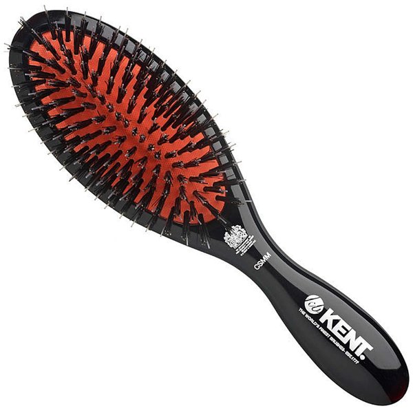 Kent CSMM Classic Shine Medium Oval Cushion Straightening Brush - Natural Black Boar Bristle Hair Brush with Nylon Quills - Shine Hair Brush and Scalp Scrubber for Shoulder to Mid Length Hair